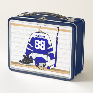Personalisiert Blue und White Ice Hockey Jersey Metall Brotdose