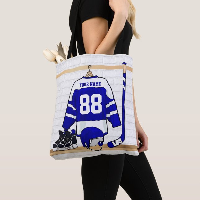 Personalisiert Blue und White Ice Hockey Jersey Tasche (Von Nahem)