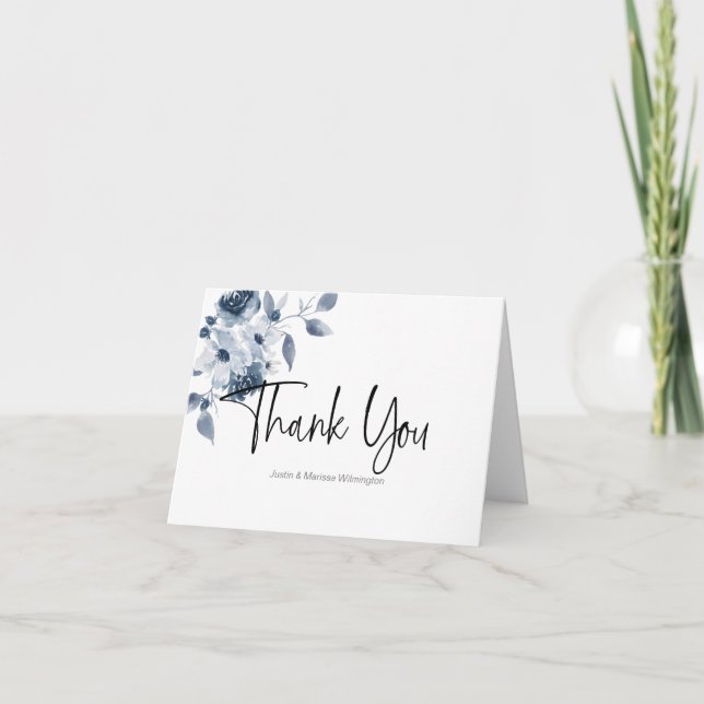 Personalisiert Blue Watercolor Dankeschön Karte (Vorderseite)