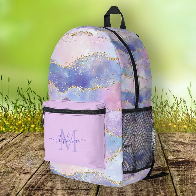 Personalisiert Blue Watercolor Gold Glitzer Agate Bedruckter Rucksack (Personalized Blue Watercolor Gold Glitter Agate Printed Backpack)