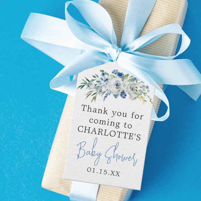 Personalisiert Blue White Floral Boy Baby Dusche Geschenkanhänger (Von Creator hochgeladen)