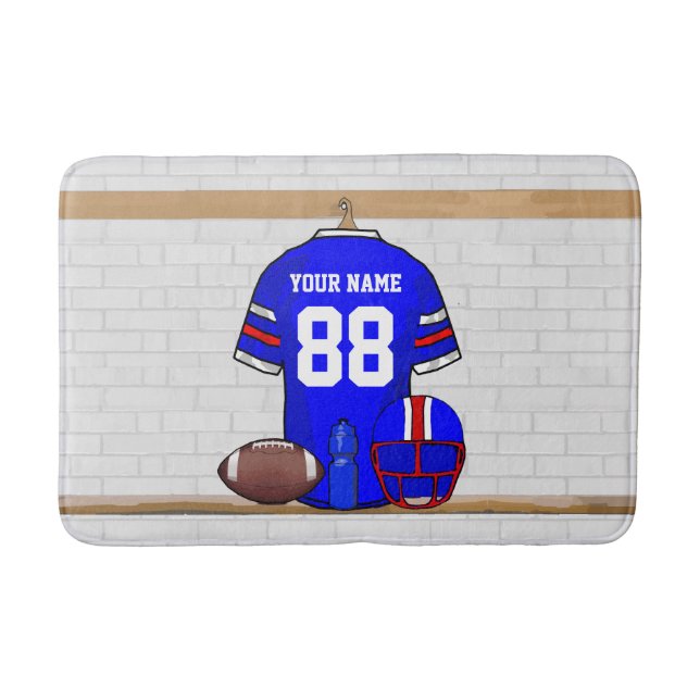 Personalisiert Blue White Football Jersey Badematte (Vorderseite)