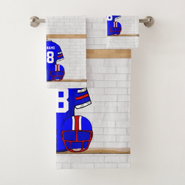 Personalisiert Blue White Football Jersey Badhandtuch Set (Insitu)