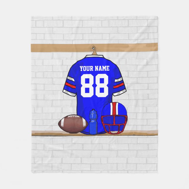 Personalisiert Blue White Football Jersey Fleecedecke (Vorderseite)
