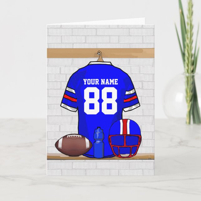 Personalisiert Blue White Football Jersey Karte (Vorderseite)