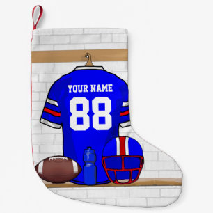 Personalisiert Blue White Football Jersey Kleiner Weihnachtsstrumpf