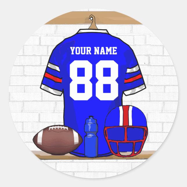 Personalisiert Blue White Football Jersey Runder Aufkleber (Vorderseite)