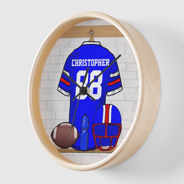 Personalisiert Blue White Football Jersey Wanduhr (Winkel)