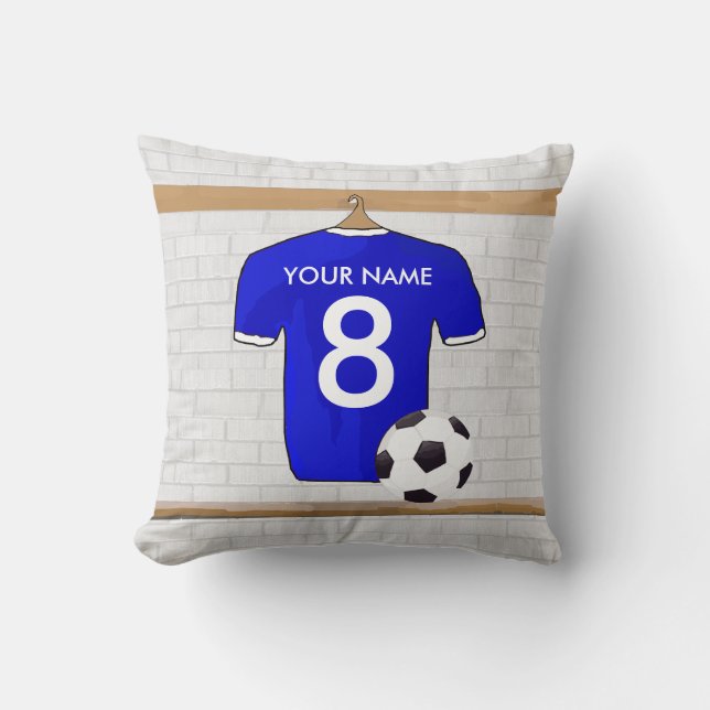 Personalisiert Blue White Football Soccer Jersey Kissen (Vorderseite)