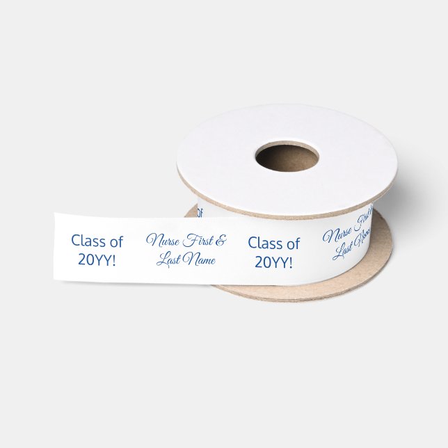 Personalisiert Blue White Graduate Class Nurname Satinband (Spule)