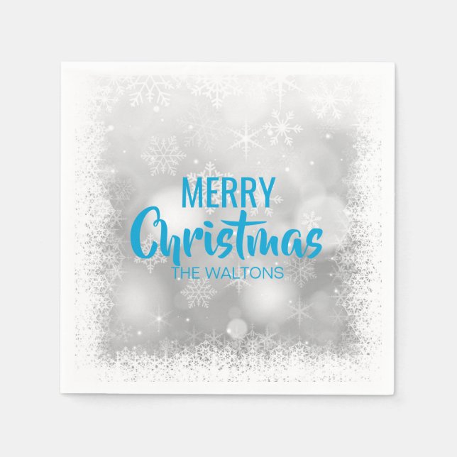 Personalisiert Blue White Snowflakes Frohe Weihnac Serviette (Vorderseite)
