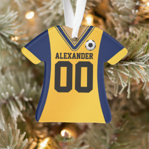 Personalisiert Blue/Yellow Soccer Jersey Ornament