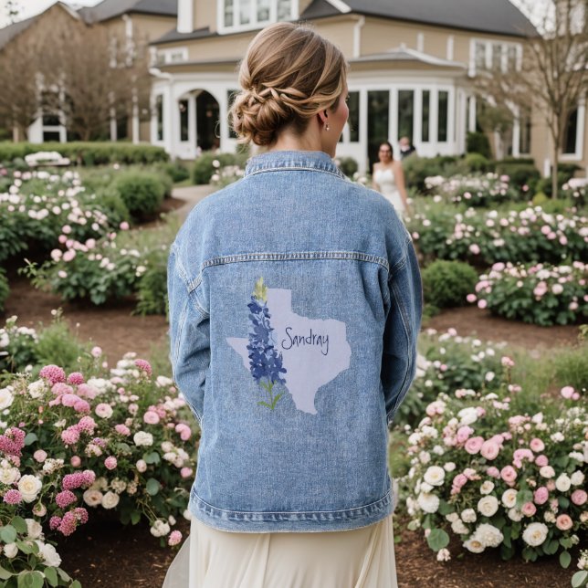 Personalisiert Bluebonnet Texas Jeansjacke (Hochzeit Rückseite)