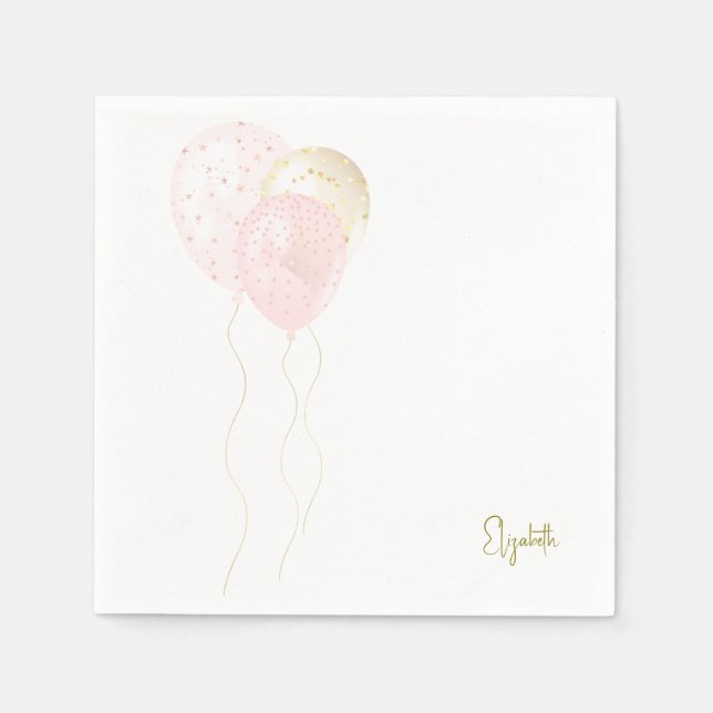 Personalisiert Blush Gold Balloons Babydusche Serviette (Vorderseite)