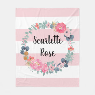 Personalisiert Blush Pink Baby Girl Blumenreath Fleecedecke