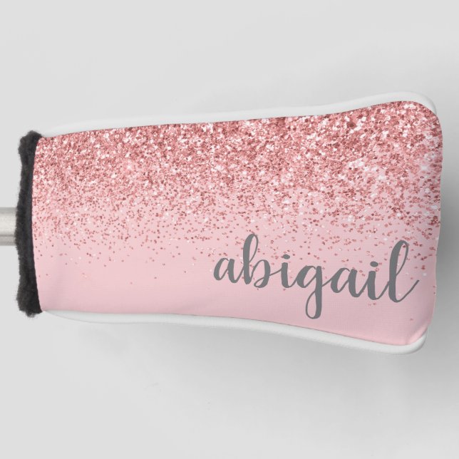 Personalisiert Blush Pink Girl Glitzer Monogramm Golf Headcover (Vorderseite)