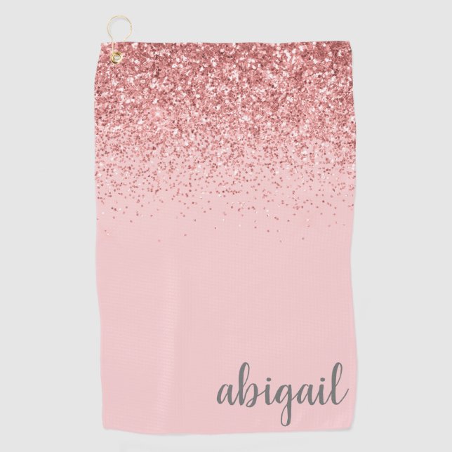 Personalisiert Blush Pink Glitzer Modern Monogramm Golfhandtuch (Vorderseite)