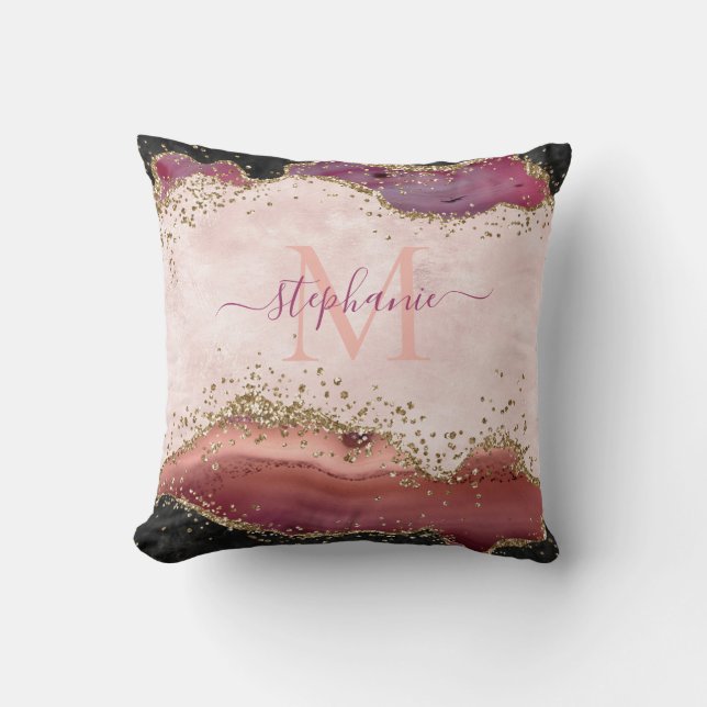 Personalisiert Blush Pink Gold Glitzer Girl Agate Kissen (Vorderseite)