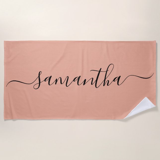 Personalisiert Blush Pink-Kalligrafie Strandtuch (Vorderseite)