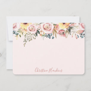 Personalisiert Blush Pink Moderne Aquarellblume N Mitteilungskarte