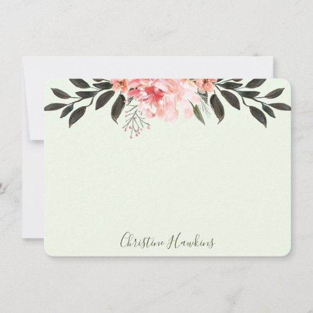 Personalisiert Blush Pink Wasserfarbe Moderne Vege Mitteilungskarte (Vorderseite)