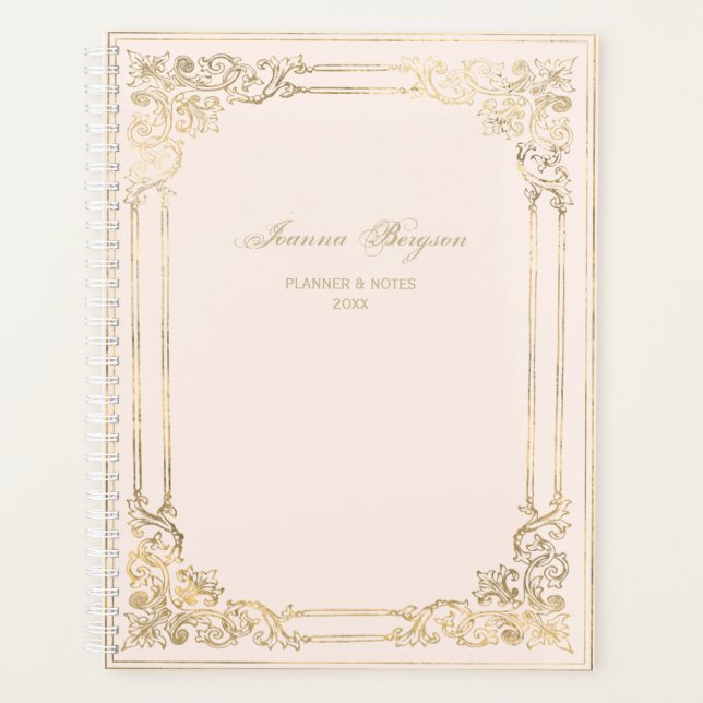 Personalisiert Blush Verzierter Goldrahmen Script  Planer (Vorderseite)