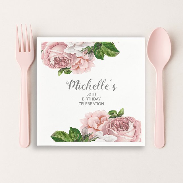 Personalisiert Blütenpinsel Serviette (Pink vintage floral paper napkins)