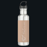 Personalisiert Blütenrosa Blumenbezeichnung Edelstahlflasche<br><div class="desc">Mit einem wunderschönen Blumendesign und Ihrem Namen macht diese Wasserflasche einen personalisierten Trinkbehälter für jeden Anlass!</div>