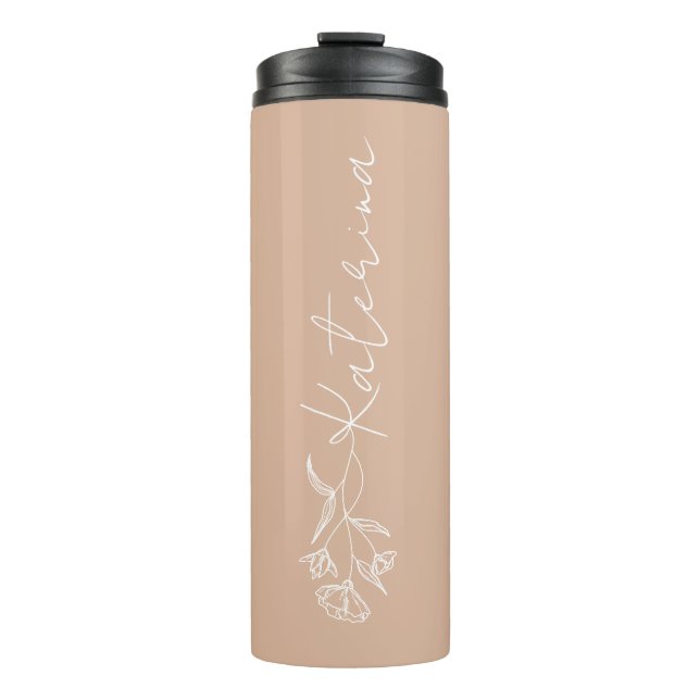 Personalisiert Blütenrosa Blumenbezeichnung Thermosbecher (Vorderseite)