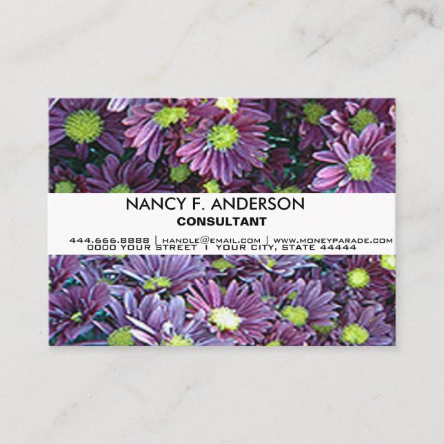 Personalisiert Boho Black und Lila Daises Floral Visitenkarte (Vorderseite)