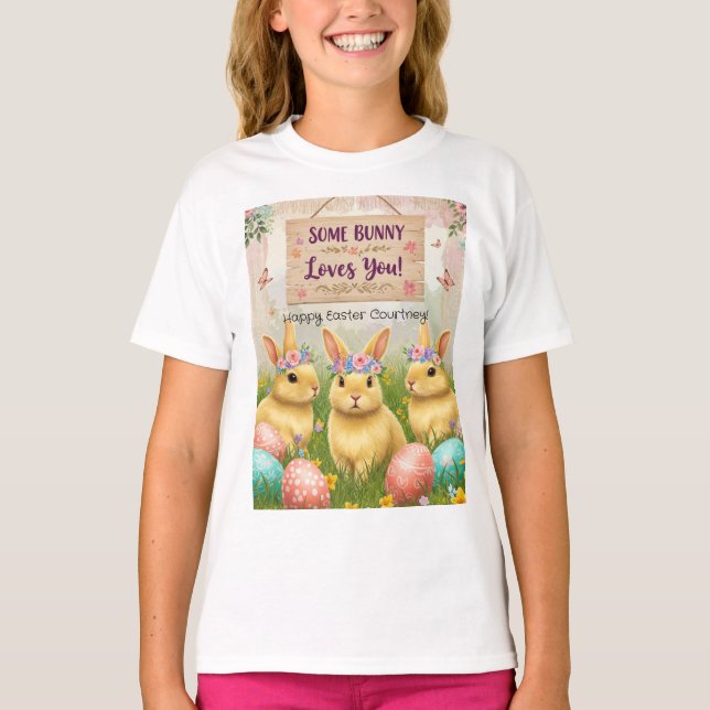Personalisiert Boho Bunny Easter für Mädchen T-Shirt (Vorderseite)