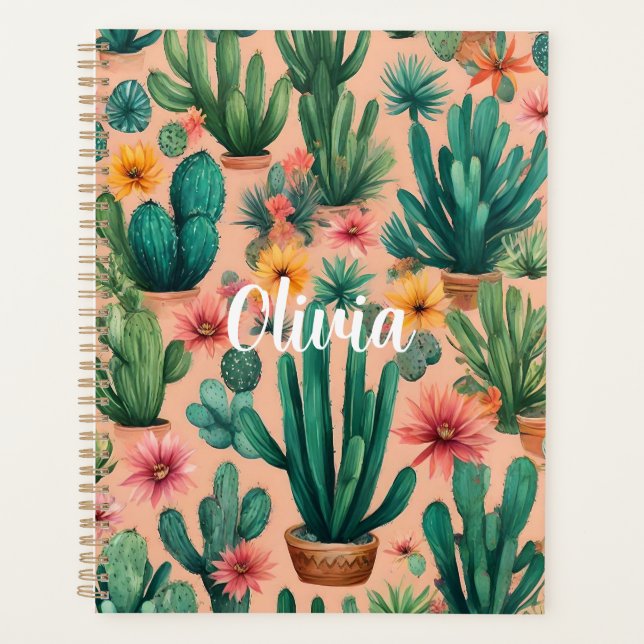 Personalisiert Boho Cactus Art Print Planer (Vorderseite)