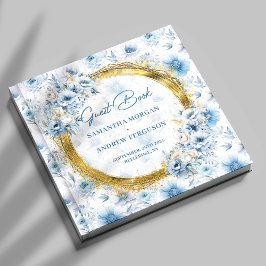 Personalisiert Boho Dusty Blue Gold Glitzer Weddin Gästebuch