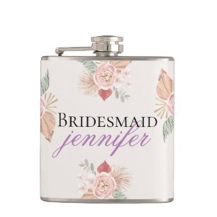 Personalisiert Boho Floral Heart Pink Beige Flachmann