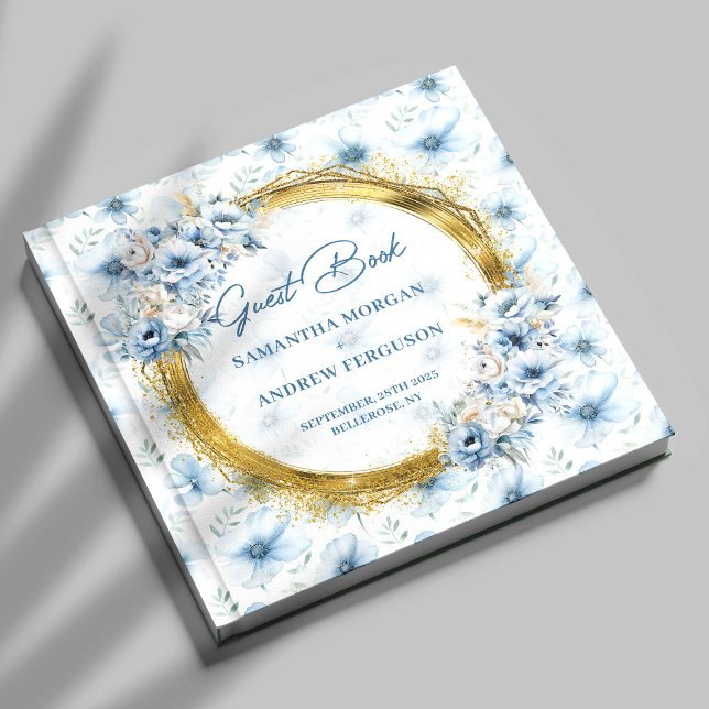 Personalisiert Boho Light Blue Gold Glitzer Weddin Gästebuch (Personalized Boho Light Blue Gold Glitter Wedding Guest Book )