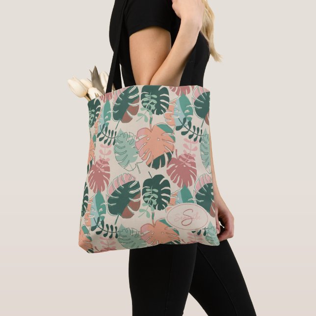 Personalisiert Boho Monstera Summer Tote Bag Tasche (Von Nahem)