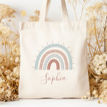 Personalisiert Boho Mute Pastel Earth Tones Tragetasche<br><div class="desc">Dieser Totbeutel ist mit einem Bohregenbogen in gedämpften Pastelltönen von Meeresgrün,  Bräune,  Grau und Terrakotta ausgestattet. Personalisieren Sie es mit ihrem Namen in Terracotta Handschrift Skript.</div>