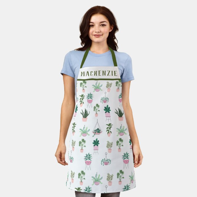 Personalisiert Boho Pflanze Pink Lady Schürze (Getragen)