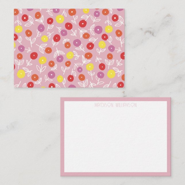 Personalisiert Boho Pink Modernes Blumenmuster Mitteilungskarte (Vorne/Hinten)