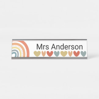 Personalisiert Boho Rainbow and Heart Schreibtischnamensplakette