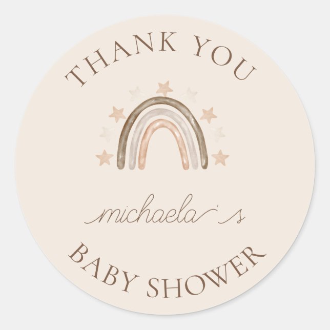 Personalisiert Boho Rainbow Baby Dusche Vielen Dan Runder Aufkleber (Vorderseite)