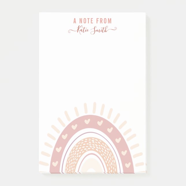 Personalisiert Boho Rainbow Calligrafy Teacher Post-it Klebezettel (Vorderseite)