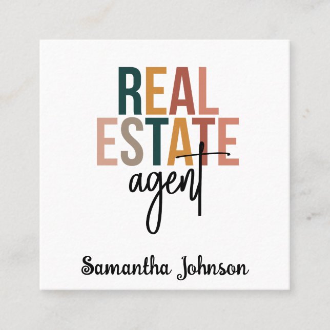 Personalisiert Boho Real Anwesen Agent Geschenk Quadratische Visitenkarte (Vorderseite)