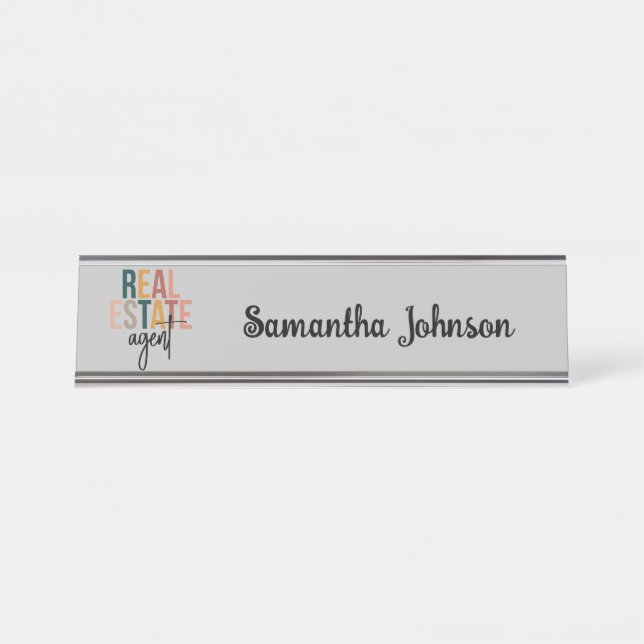 Personalisiert Boho Real Anwesen Agent Geschenk Schreibtischnamensplakette (Vorderseite )