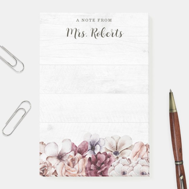 Personalisiert Boho Rustic Floral Teacher Post-it Klebezettel (Von Creator hochgeladen)