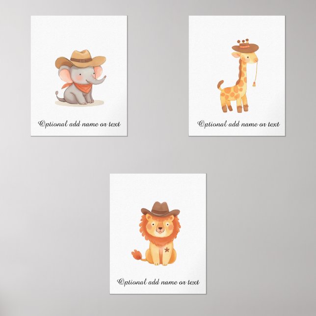 Personalisiert Boho Safari Cowboy Kinderzimmer Zim Bilderwand Sets (Vorderseite)
