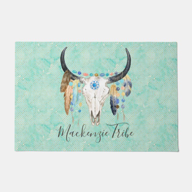 Personalisiert Boho Skull Fußmatte (Vorderseite)