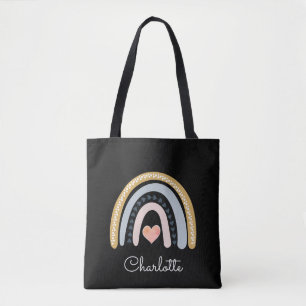 Personalisiert Boho Watercolor Rainbow Black Tasche
