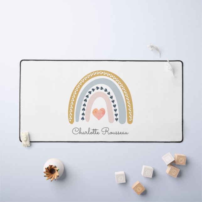 Personalisiert Boho Watercolor Rainbow Schreibtischunterlage (Kindertisch)