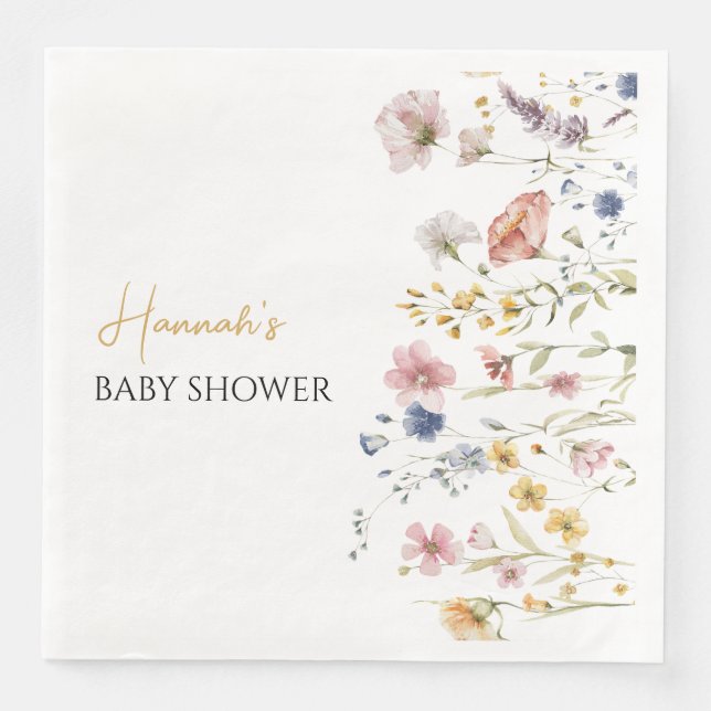 Personalisiert Boho Wildblume Babydusche Serviette (Vorderseite)
